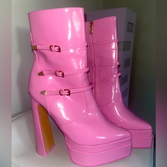 Pink EGO brand platform pointed toe boots - Picture 1 of 8